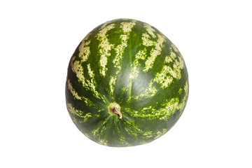 Whole watermelon berry with green striped peel isolated on white background