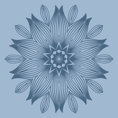 Ornamental Circle Pattern. Hand Draw Mandala. Vintage Decorative Elements. Vector Illustration. Anti-Stress Therapy Pattern. Pastel blue color.