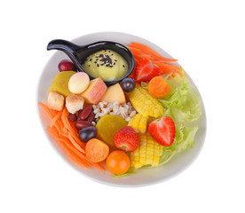 Salad fruit in bowl on white background