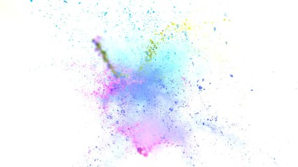 Super slowmotion shot of color powder explosions isolated on white background.