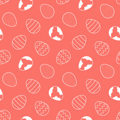 Coral seamless pattern background with doodle, hand drawn easter eggs.