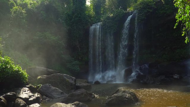 Beautiful waterfalls in the forest, Phnom Kulen Waterfall at Phnom Kulen National Park, Siem Reap, Cambodia.