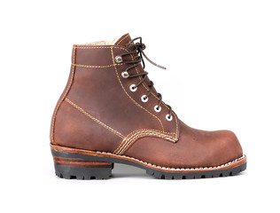 Men’s brown boot isolated on a white background.