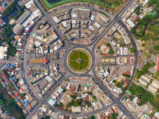 Road and Roundabout top view, Road traffic an important infrastructure in Thailand