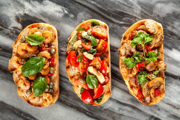 Assortment of traditional Italian bruschettas