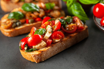 Assortment of traditional Italian bruschettas