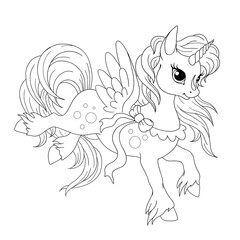 Character cartoon unicorn. Vector drawing doodle. Fabulous creature unicorn. Vector isolated on white background. Drawing for coloring book.