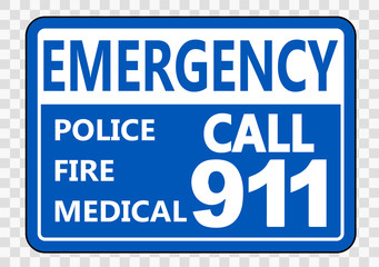 Emergency Call 911 Sign on transparent background