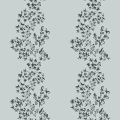 Hand drawn flower seamless pattern. Dark gray floral backdrop tracery on gray background, vector illustration