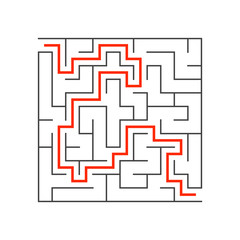 Abstract square maze. Game for kids. Puzzle for children. One entrance, one exit. Labyrinth conundrum. Flat vector illustration isolated on white background. With answer.