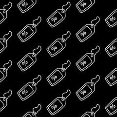 Sale label hand drawn seamless pattern cartoon minimalism on black font