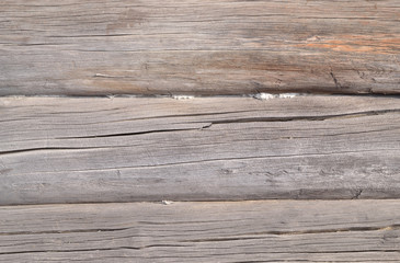 Wall of timber. Close up. Texture, background. The wall of the shed. Dry wood with cracks.