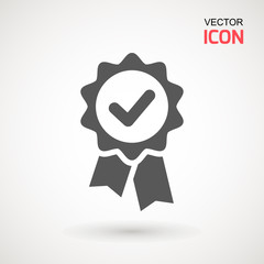 Approved or certified medal icon in a flat design. Rosette icon. Award vector. - obrazy, fototapety, plakaty