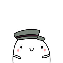 Peaked cap hand drawn illustration with cute marshmallow