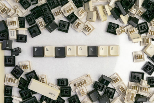 keying works on microstocks, the word keywords folded from the keys of the old keyboard