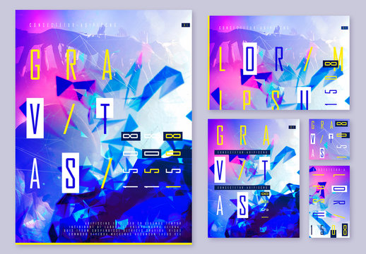 Magenta and Blue Event Poster Layout Set with Abstract Elements
