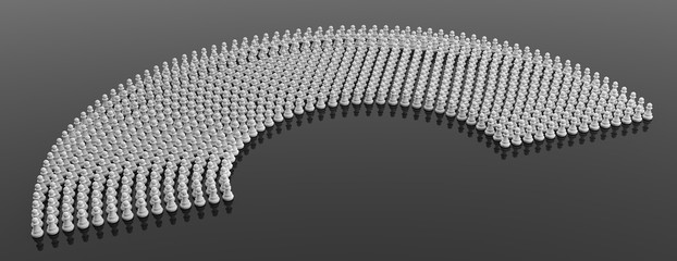 White chess pawns on black color background, banner. 3d illustration