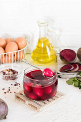 Quail eggs marinated for Easter in beet juice