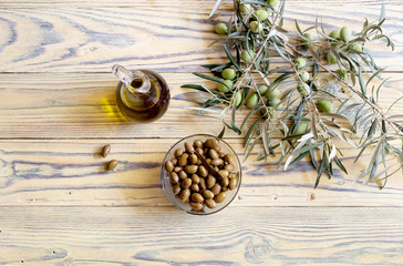 Marinated olives and olive oil