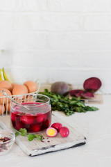 Quail eggs marinated for Easter in beet juice