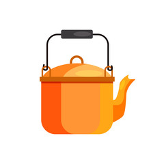 Camping kettle. Pot, water boiling, tea. Camping concept. Vector illustration can be used for topics like campsite, campfire, expedition, trekking