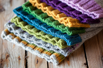 Multicolor knitted hats stack