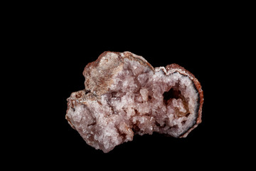 Macro mineral stone Pink Amethyst on a black background