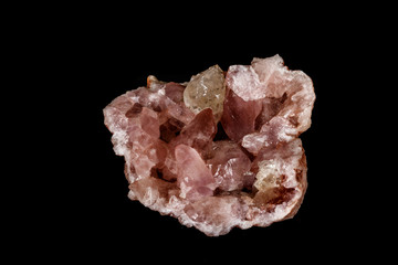 Macro mineral stone Pink Amethyst on a black background