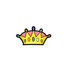 gold crown encrusted with rubies, emeralds and diamonds.