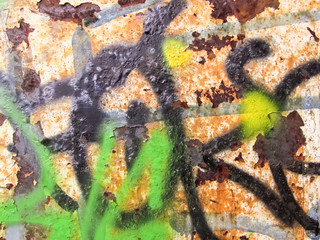 Rusty Green Metal With Graffiti