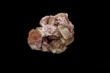 Macro mineral stone Pink Amethyst on a black background