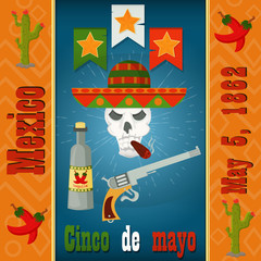 design, postcards, background, stickers, for decoration of the Mexican holiday Cinco de mayo in_1_flat style