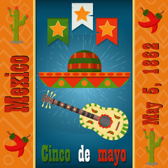 design, postcards, background, stickers, for decoration of the Mexican holiday Cinco de mayo in_13_flat style