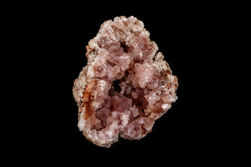 Macro mineral stone Pink Amethyst on a black background