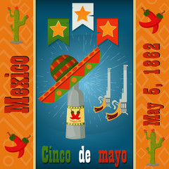 design, postcards, background, stickers, for decoration of the Mexican holiday Cinco de mayo in_23_flat style