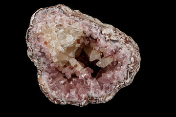 Macro mineral stone Pink Amethyst on a black background