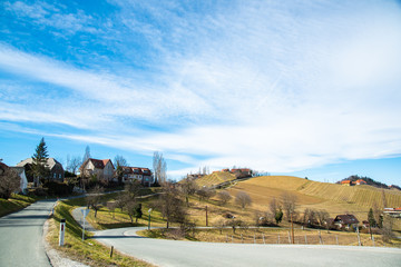Panorama of Vineyards. Kastenburg south Styria travel spot