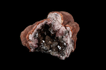 Macro mineral stone Pink Amethyst on a black background