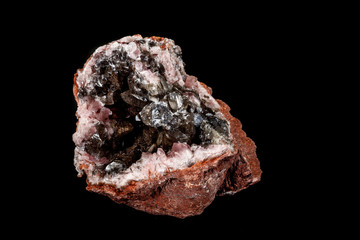 Macro mineral stone Pink Amethyst on a black background