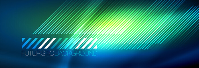 Neon glowing techno lines, hi-tech futuristic abstract background template with lines