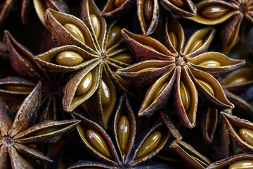 Anise star. Anise star spice close up top view background