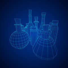 Set of wine bottles. Model wireframe low poly mesh vector illustration