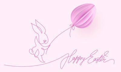 Happy Easter. Cute rabbit with air balloon