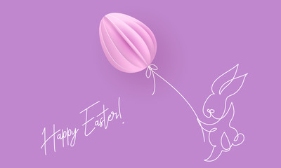 Happy Easter. Cute rabbit with air balloon