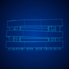 Wooden box for transportation and storage of products. Empty crate for fruits and vegetables. Model wireframe low poly mesh vector illustration