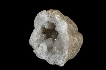 Macro mineral stone Quartz geode black background