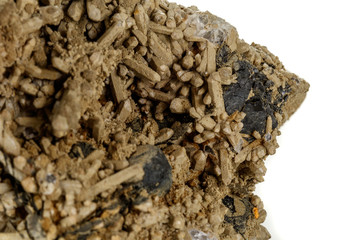 Macro mineral pyrite stone white background