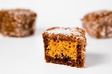 Home made gingerbread shaped- cubes with grated coconut - Sweet temptation.