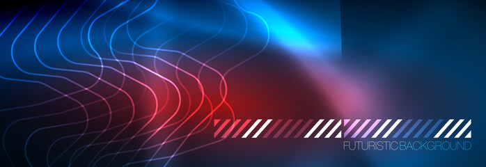 Neon glowing techno lines, hi-tech futuristic abstract background template with square shapes
