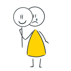 Depressive Figur verteckt sich hinter Maske